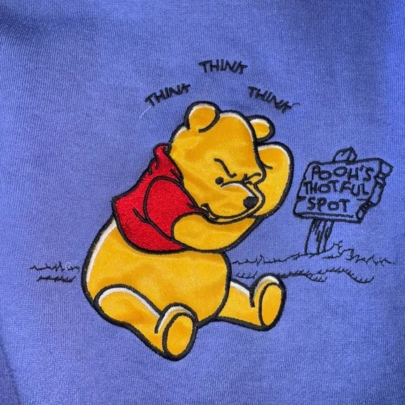 Vintage Winnie The Pooh Purple Disney Fleece Crewneck Embroidered Sweatshirt M - Picture 7 of 12